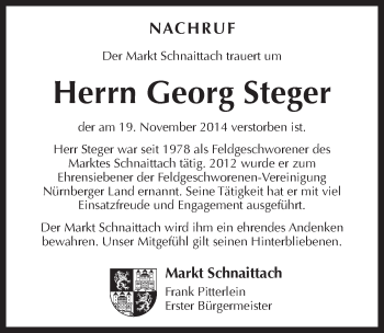 Traueranzeige von Georg Steger von Pegnitz-Zeitung